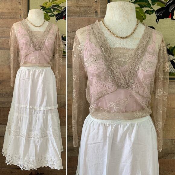 Vintage 1990s Romantic Cottagecore Mesh Lace Blouse Top Boho M - Picture 1 of 8